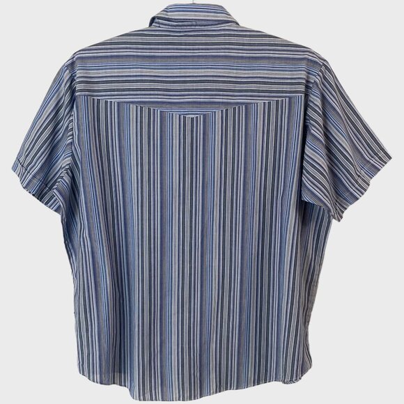 Vintage Plains Western Snap Button Short-Sleeve Shirt Men's 2X Blue Multi-Stripe - Picture 3 of 10